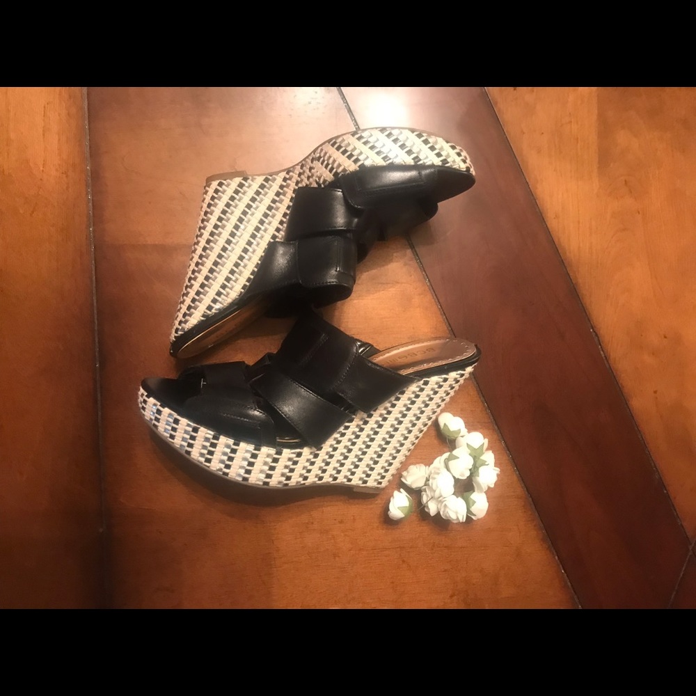Lovely black soft leather wedges BCBG
